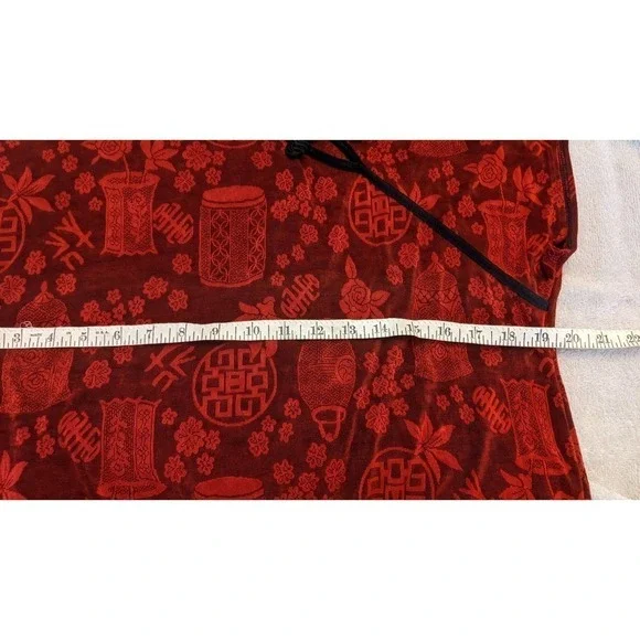 Chico's Red & Black Asian Inspired Cap Short Sleeved Shirt, Size 3 - Picture 8 of 9